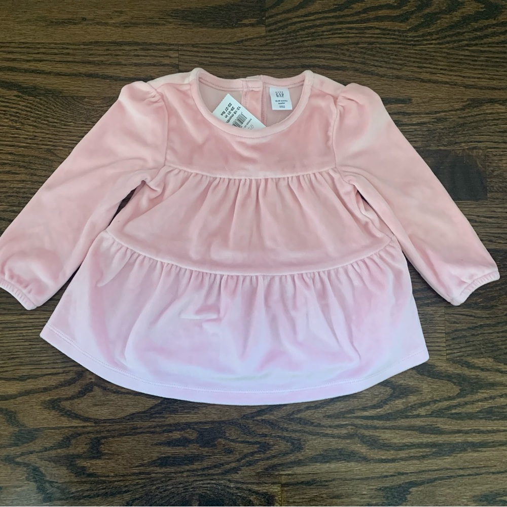 NWT Baby Gap Pink Velour Tiered Long Sleeve Top | 12-18 Months